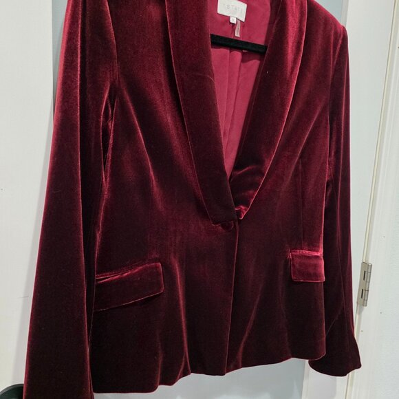 1.STATE Red Velvet Shawl Collar Blazer – Size 6 Holiday Jacket - Picture 4 of 8